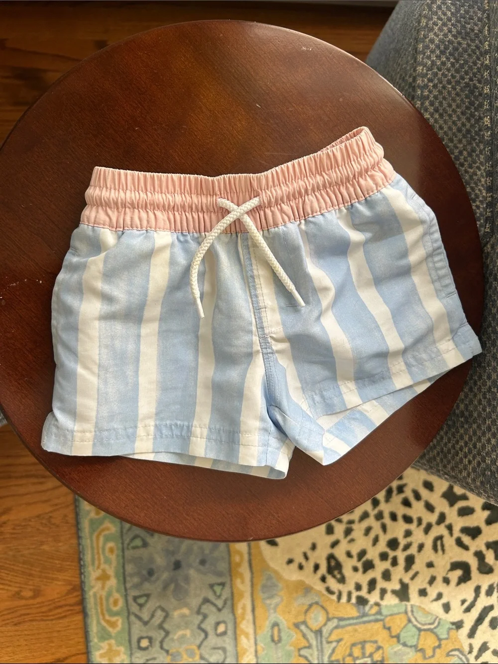 The Beaufort Bonnet Company Blue & White swim trunks with Pink Trim